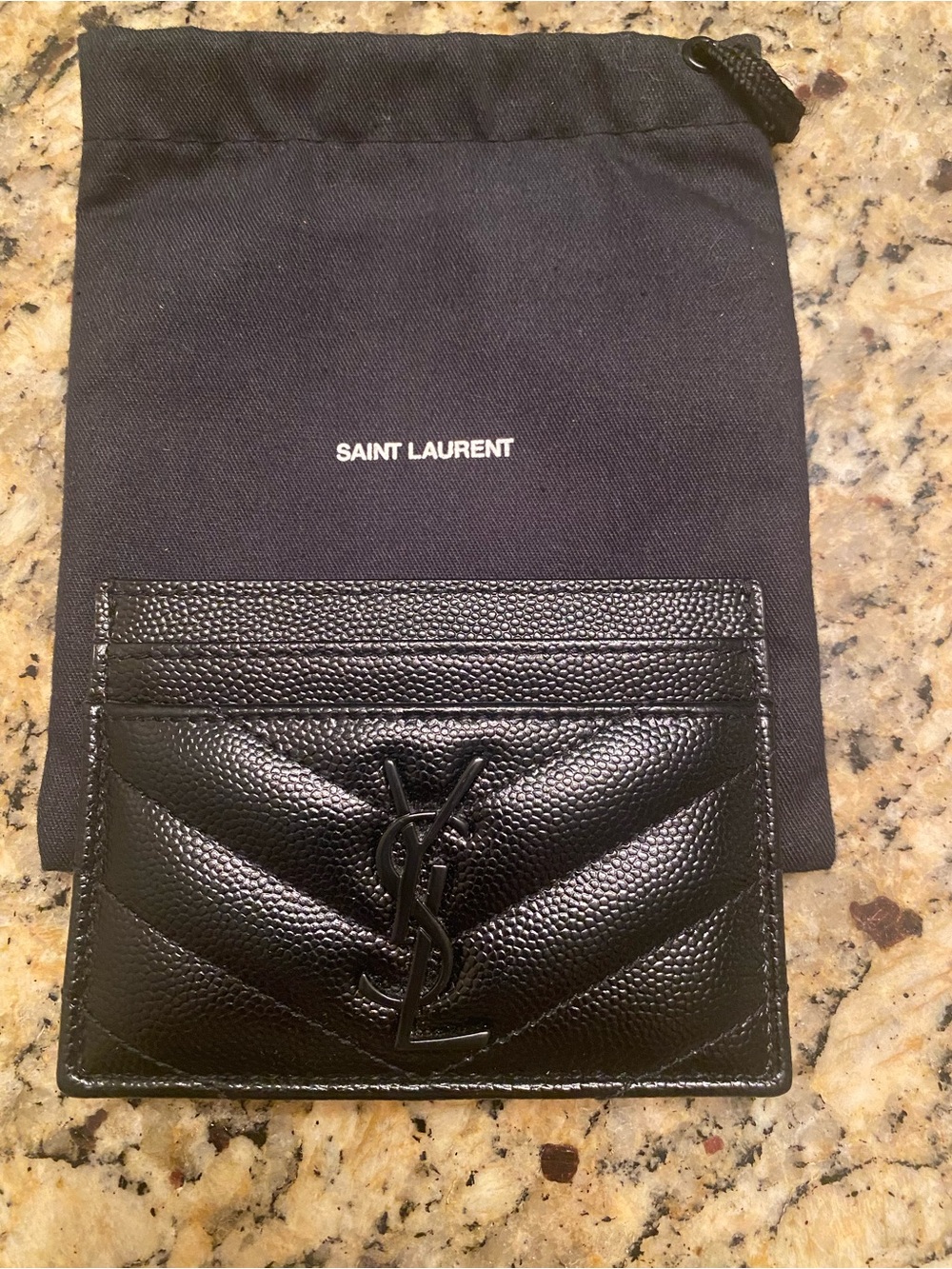 Saint Laurent Cassandre Matelasse Card Case Black on Black Quilted with YSL logo